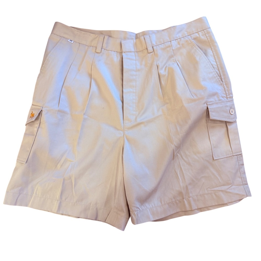 Vintage Camel Trophy Adventure Cargo Shorts Tan Khaki Pleated Mens 36